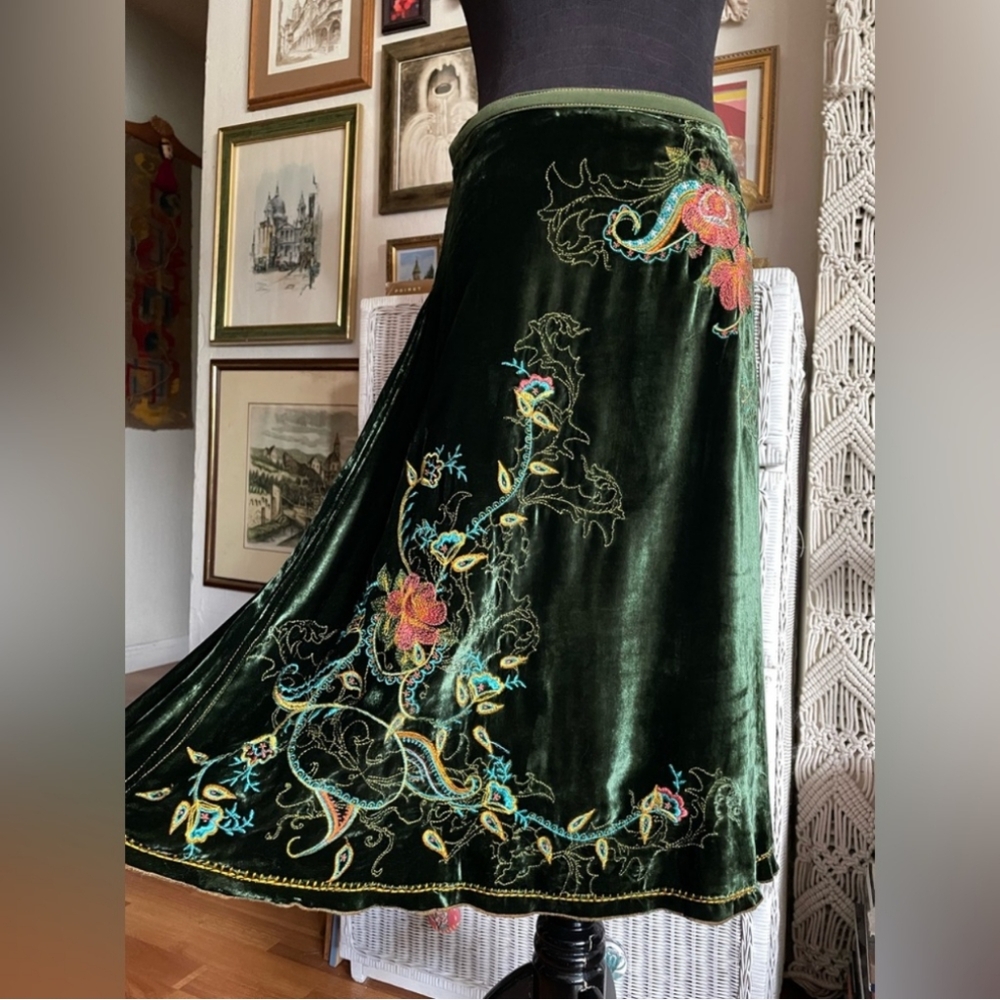 Johnny Was embroidered velvet skirt